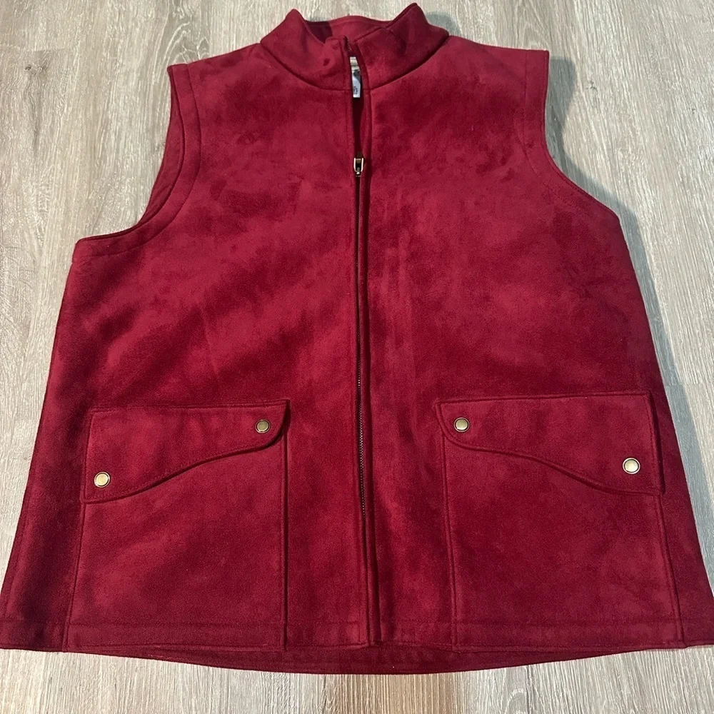 Talbots Vintage Cozy Burgundy Zip-Up Vest Size M 🦄 - Picture 1 of 5
